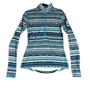 NIKE Pullover Womens Medium Blue 1/2 Zip Long Sleeve Dri-Fit Fair Isle Print Pro